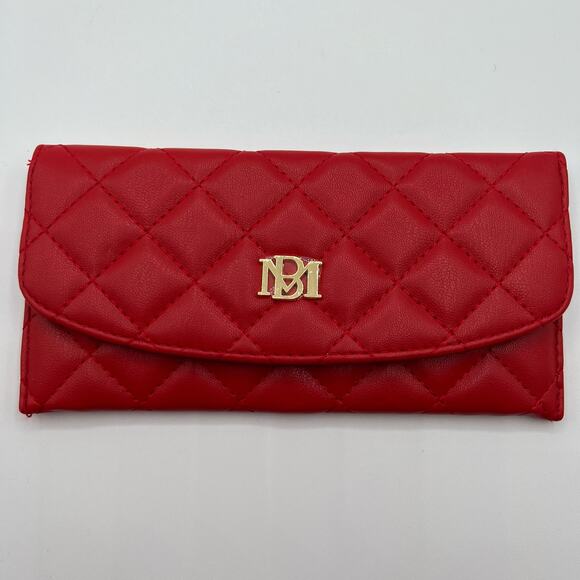 Badgley Mischka Womens Vegan Leather Long Card Holder Wallet Red Quilted NWT - Picture 1 of 10